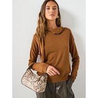 Mango Fine Knit Sweater With Scarf - Beige