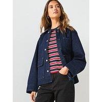 Mango Denim Jacket With Leather Effect Collar - Blue