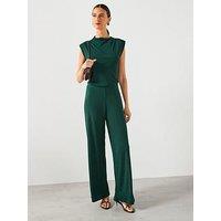 Mango Straight Fit Jumpsuit With Draped Neckline - Green