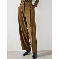 Mango Wide Leg Pleated Trousers, Mid Rise - Khaki