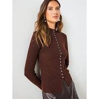 Mango Fine Rib Knit Cardigan - Brown