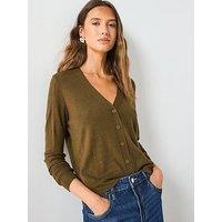 Mango V-Neck Knitted Cardigan - Khaki