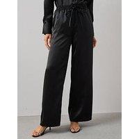 The Very Collection Satin Elasticated Waist Wide Leg Trousers - Black