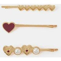 Accessorize 3-Pack Heart Hair Slides - Gold