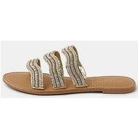 Accessorize Beaded Triple Strap Sandals - Gold