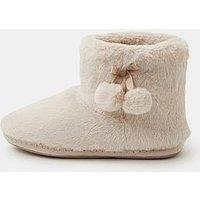 Accessorize Super Soft Pom Pom Slipper Boots - Cream