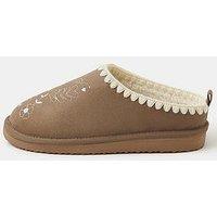 Accessorize Heart Embroidered Mule Slippers - Brown