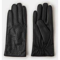 Accessorize Woven Leather Gloves - Black