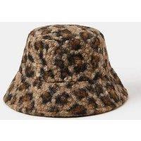 Accessorize Leopard Print Boucle Bucket Hat - Brown