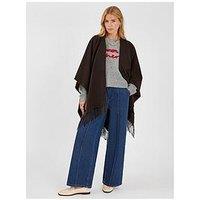 Accessorize Fringe Trim Poncho - Brown