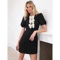 Mint Velvet Bow Detail Mini Dress - Black