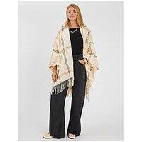 Accessorize Check Print Poncho - Cream