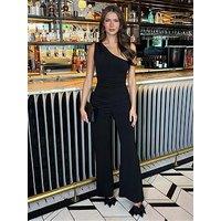 Ax Paris One Shoulder Draped Waist Jumpsuit - Black