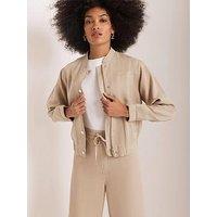 Mint Velvet Neutral Washed Bomber Jacket - Cream