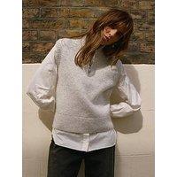 Mint Velvet Cosy Woven Mix Jumper - Grey