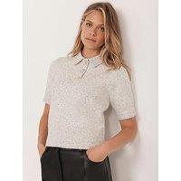 Mint Velvet Short Sleeve Collar Knit Top - Grey