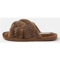Accessorize Fluffy Braid Crossover Slide Slippers - Brown