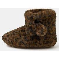 Accessorize Fluffy Leopard Slipper Boots - Brown