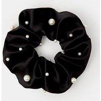 Accessorize Pearl Satin Hair Scrunchie - Black