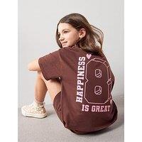The Very Collection Girls Back Print Short Sleeve T-Shirt And Shorts Set - Brown