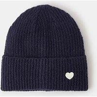 Accessorize Heart Ribbed Beanie Hat - Navy