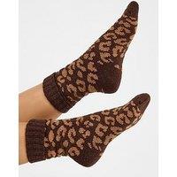 Accessorize Leopard Print Knit Socks - Brown