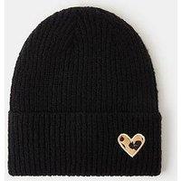 Accessorize Leopard Heart Beanie Hat - Black