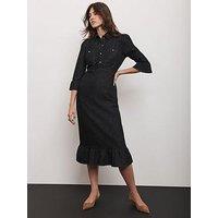 Mint Velvet Frill Denim Midi Dress - Black