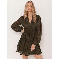 Mint Velvet Khaki Jacquard Mini Dress - Green