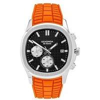 Sekonda Mens Octaire Orange Silicone Strap With Black Dial Chronograph Watch
