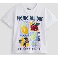 The Very Collection Girls Picnic Print T-Shirt - White