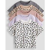 The Very Collection Girls 5 Pack Short Sleeve T-Shirts - Animal Print And Plain