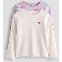 The Very Collection Girls 2 Pack Tulip Print Ribbed Long Sleeve Tops - Cream/Lilac