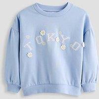 The Very Collection Girls Slogan Sweatshirt With 3D Floral Applique - Blue