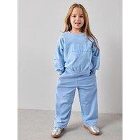 The Very Collection Girls Paris Slogan Acid Wash Sweatshirt And Joggers Set - Blue