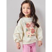 The Very Collection Girls Puff Sleeve Flower Stamp Sweatshirt - Print