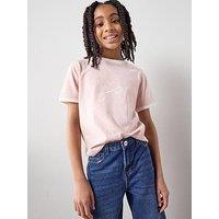 The Very Collection Girls T-Shirt With Embroidered Bow - Pink