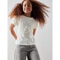 The Very Collection Girls 3D Applique Puff Sleeve Top - Cream