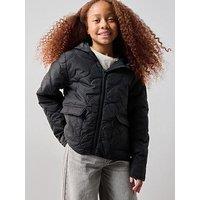 The Very Collection Girls Quilted Jacket With Heart Design- Pink