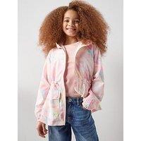 The Very Collection Girls Tie Waist Hooded Rainmac - Tie Dye Print