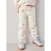 The Very Collection Girls Cotton Rich Floral Print Joggers - Cream