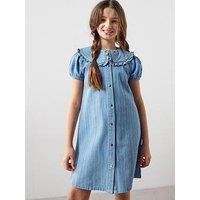 The Very Collection Girls Striped Denim Dress - Mid Wash