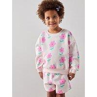 The Very Collection Girls Floral Print Long Sleeve Sweatshirt & Matching Shorts - Print