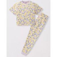 The Very Collection Girls Short Sleeve Pyjama Set With Lemon Print - Purple/Yellow