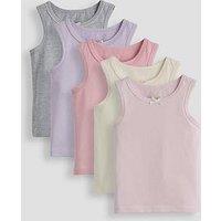 The Very Collection Girls 5 Pack Plain Vests With Front Bow Detail - Multi