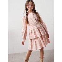 The Very Collection Girls Button Up Dress With Tiered Skirt - Cream