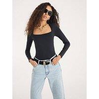 River Island Long Sleeve Square Neck Polyamide Body - Black