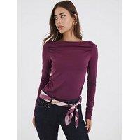 River Island Long Sleeve Polyamide Ruched Drape Top - Purple