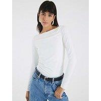 River Island Long Sleeve Polyamide Ruched Drape Top - White