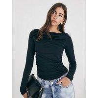 River Island Long Sleeve Polyamide Ruched Drape Top - Black